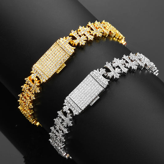 Pulsera Cubana de Eslabones de Cruz "Iced Out" – Estilo Hip Hop