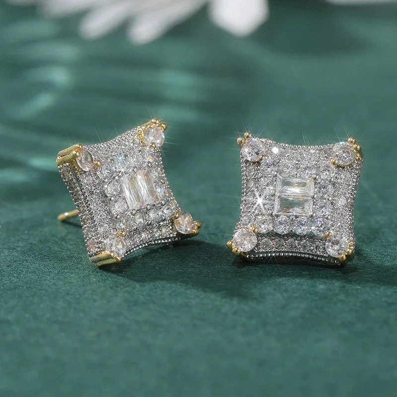 Pendientes de Botón Cuadrados "Iced Out" – Estilo Hip Hop y Lujo Urbano
