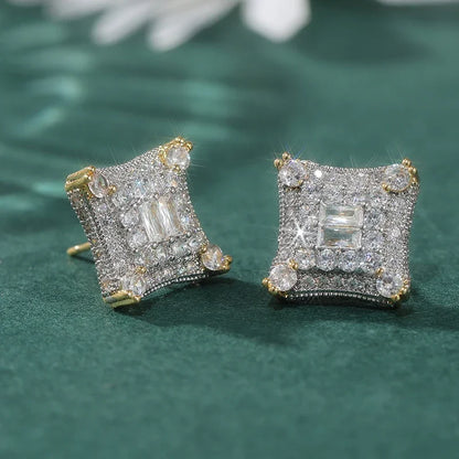 Pendientes de Botón Cuadrados "Iced Out" – Estilo Hip Hop y Lujo Urbano
