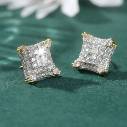 Pendientes de Botón Cuadrados "Iced Out" – Estilo Hip Hop y Lujo Urbano